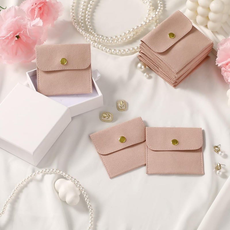 Handmade 40pcs Pink Microfiber Jewelry Pouch Button Bag 8 x 8cm, Jewelry Packaging Bag Luxury Small Favor Bags Jewelry Gift Bags for Earrings Necklaces Bracelet Ring - Image 4